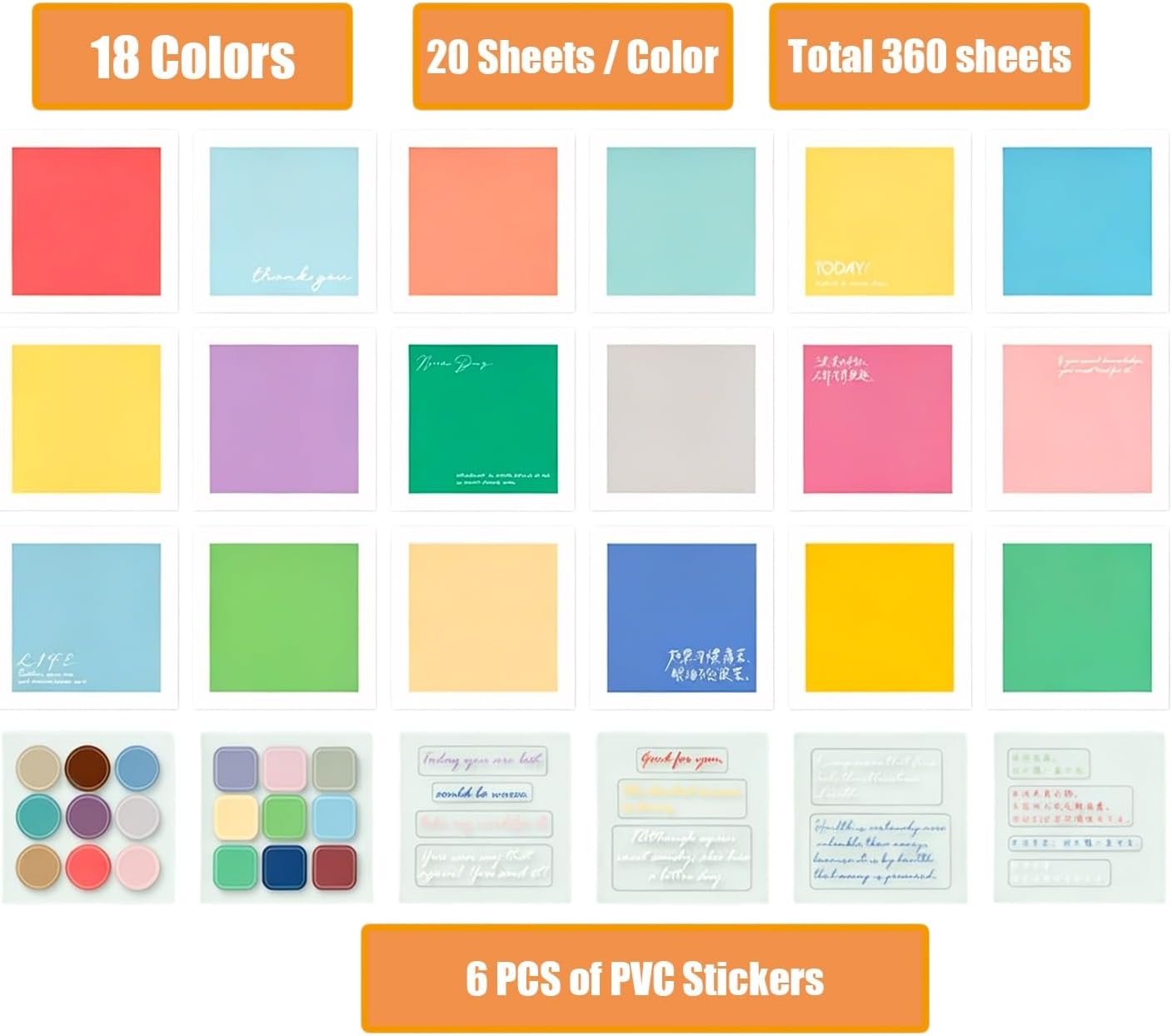 360 Sheets Non-Adhesive Memo Pad Cube, 18 Aesthetic Colors Note Paper with White Border, 3.15"x3.15" Square Scratch Pad for Desk, Office Color-Coding, Includes 6 PVC Stickers & Storage Case image 2
