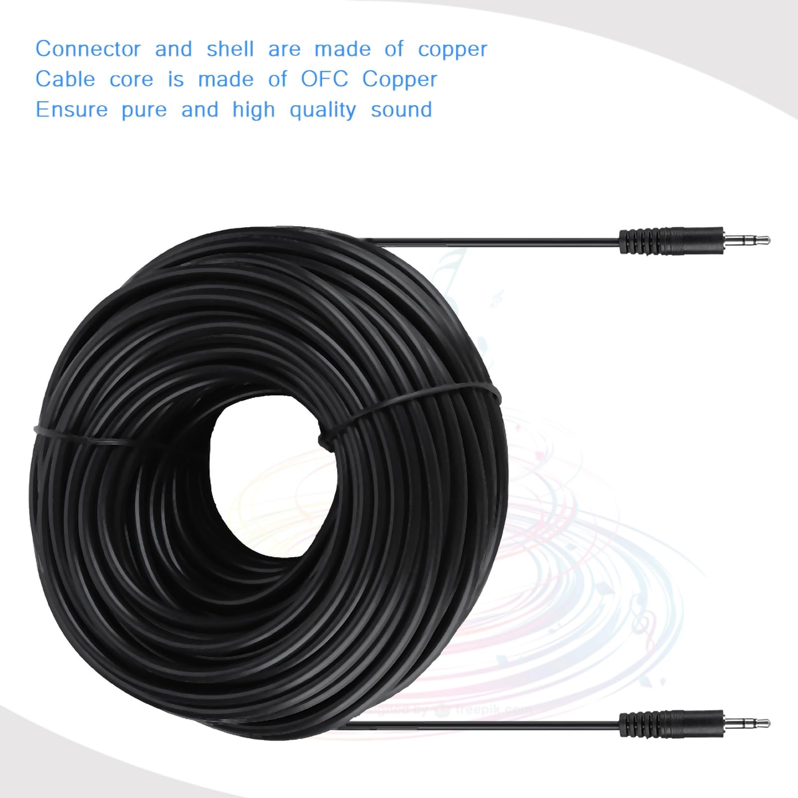 KANASI Câble audio blindé mâle à mâle en cuivre de 3,5 mm, cordon auxiliaire pour haut-parleurs et casque 30 m (30m)