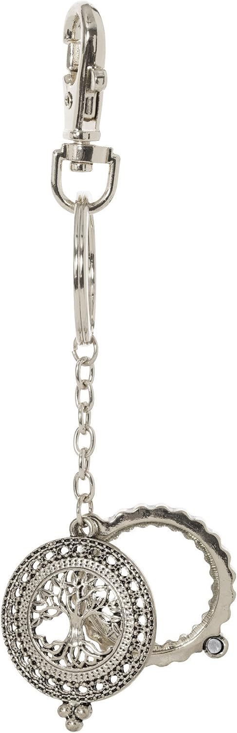 Tree of Life 4X Magnifying Glass Sliding Top Key Chain (Silver Tone)