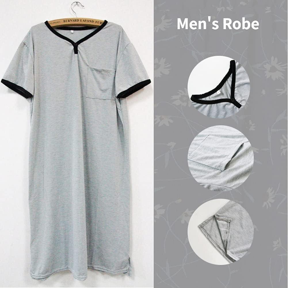 sandbank Men's Night Shirts for Sleeping Henley Neck Nightshirt Short Sleeve Big and Tall Loose Kaftan Night Shirts Sleepwear