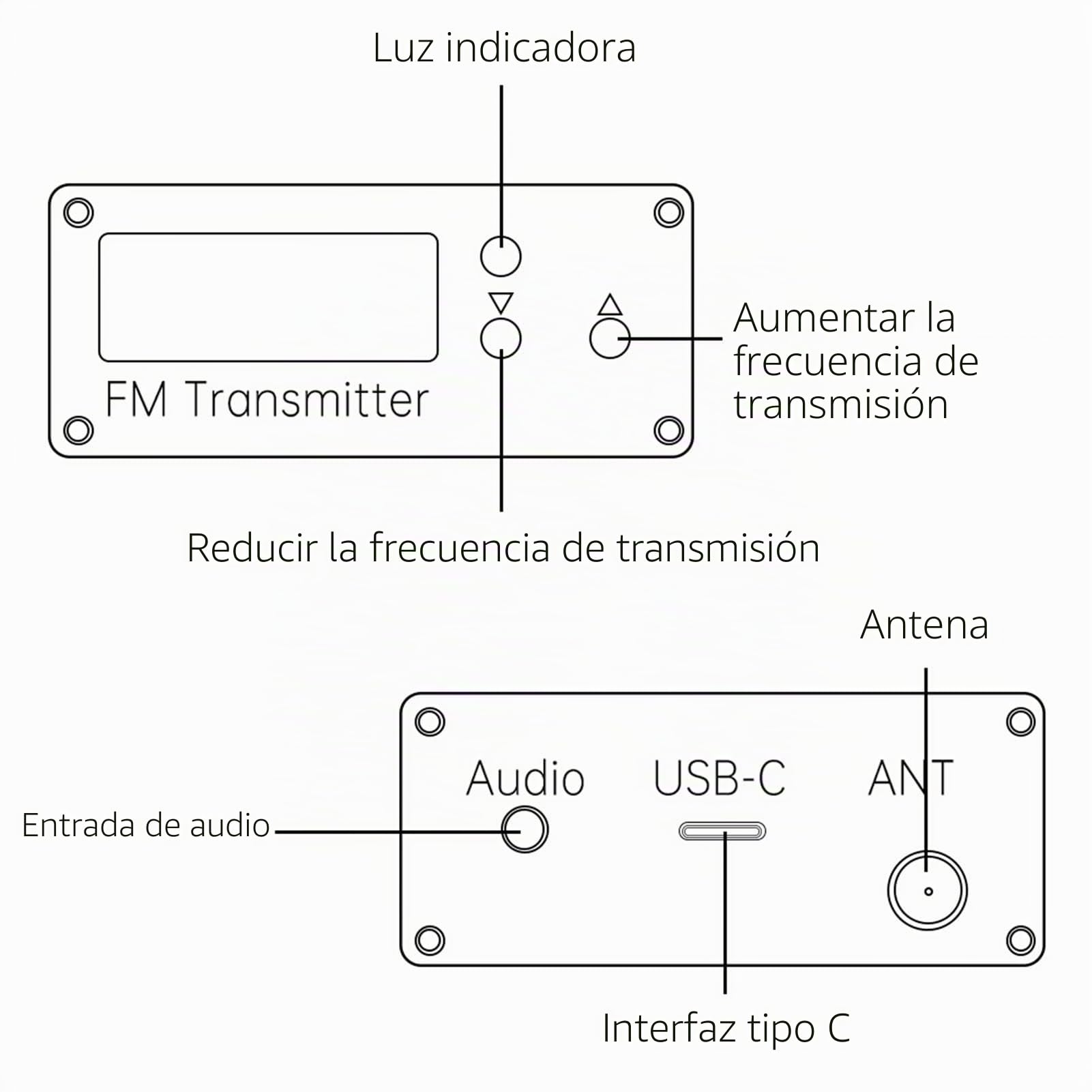 Jectse Módulo Transmisor FM Digital, Transmisor Estéreo FM 2000M 500mW, Conector de 3,5 Mm, Puerto USB C, para Estación de Radio Pequeña, Teléfono, PC, MP3 (Black)