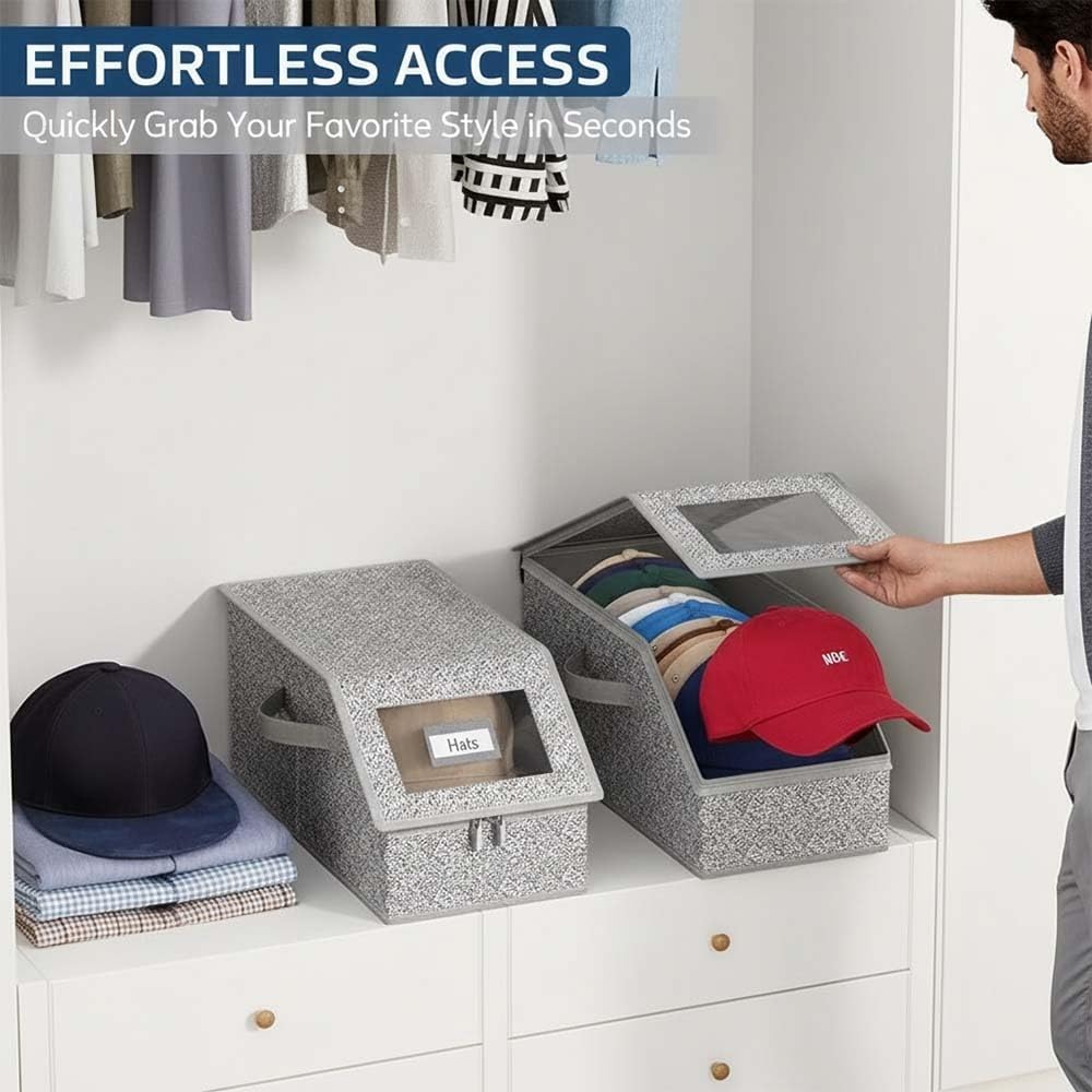 Hat Organizer for Baseball Caps, Stackable Hat Storage Box w