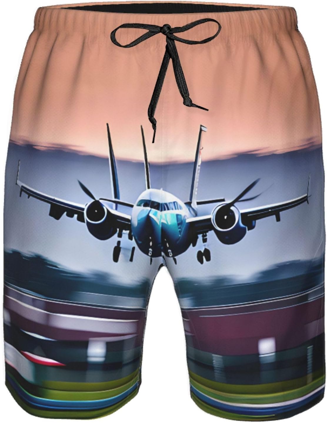 Fly Airplane Print Mens Casual Shorts Drawstring Summer Beach Stretch Shorts Novelty Swimtrunks