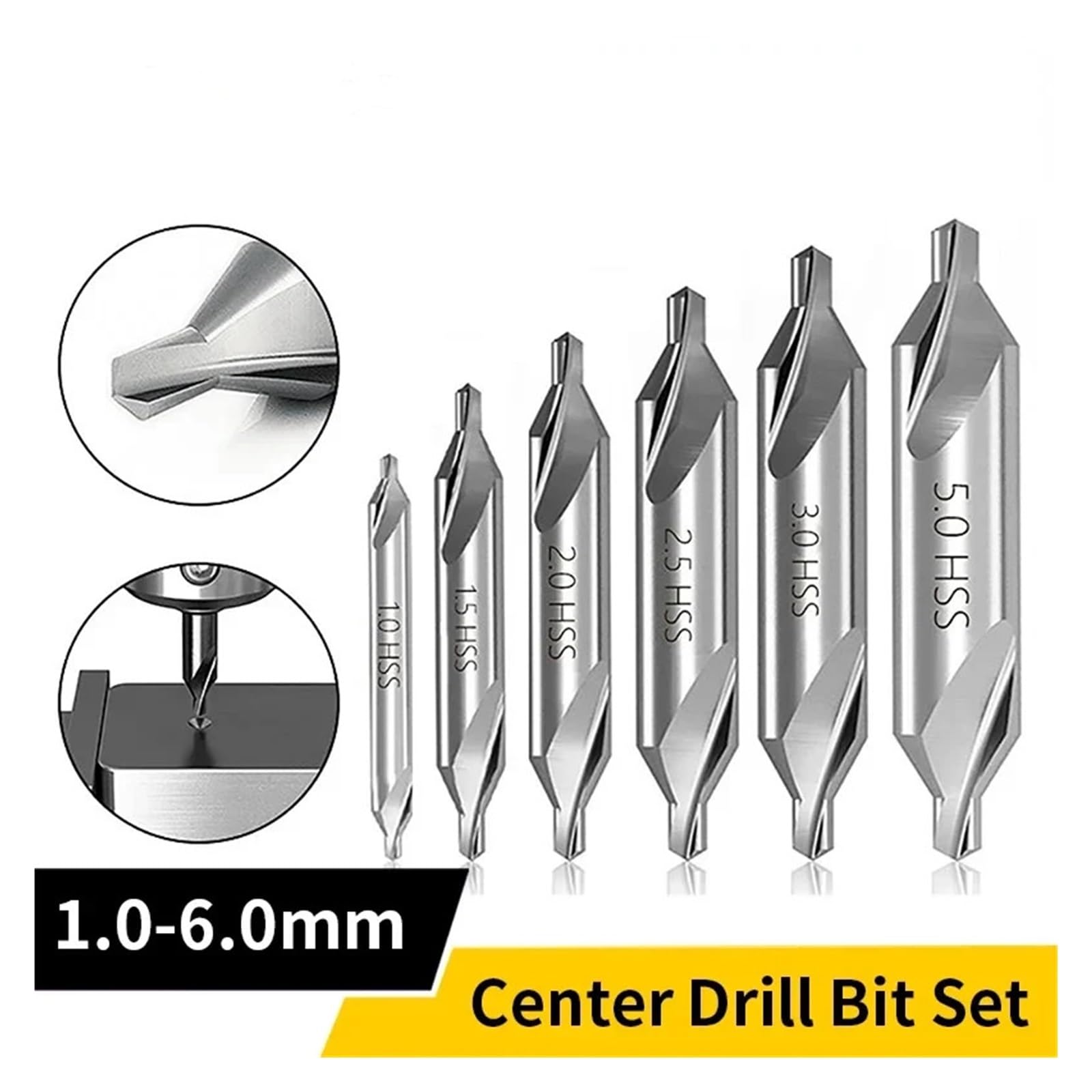 Wiertło centrujące HSS, Zestaw wierteł centralnych HSS 60 stopni i pogłębiaczy 1,5-6,0 mm(6pcs 2.0 6.0mm)