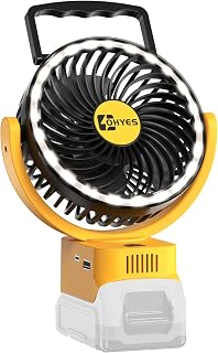 ohyes Jobsite Fan Compatible With DeWALT 20V Max Battery | Brushless Motor USB A/C Fast Charging LED for Camping Fishing(Battery not included)