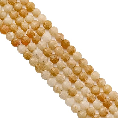 Cuentas de jade amarillo natural de 0.236 x 0.157 pulgadas, 60 cuentas planas y redondas sueltas para diseño de joyería