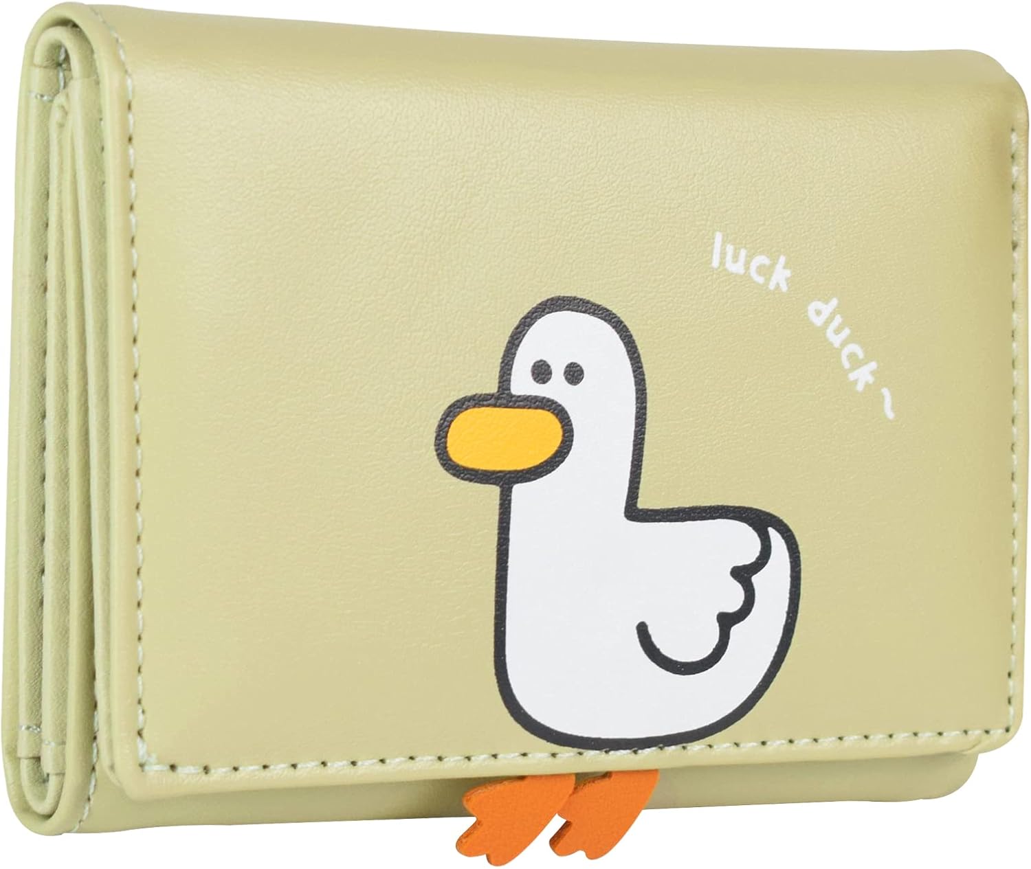 Fire Stone Cute Girls Wallet, Tir-folded Short Wallet with Cash Pocket Card Holder ID Window Purse for Women (Green Duck)