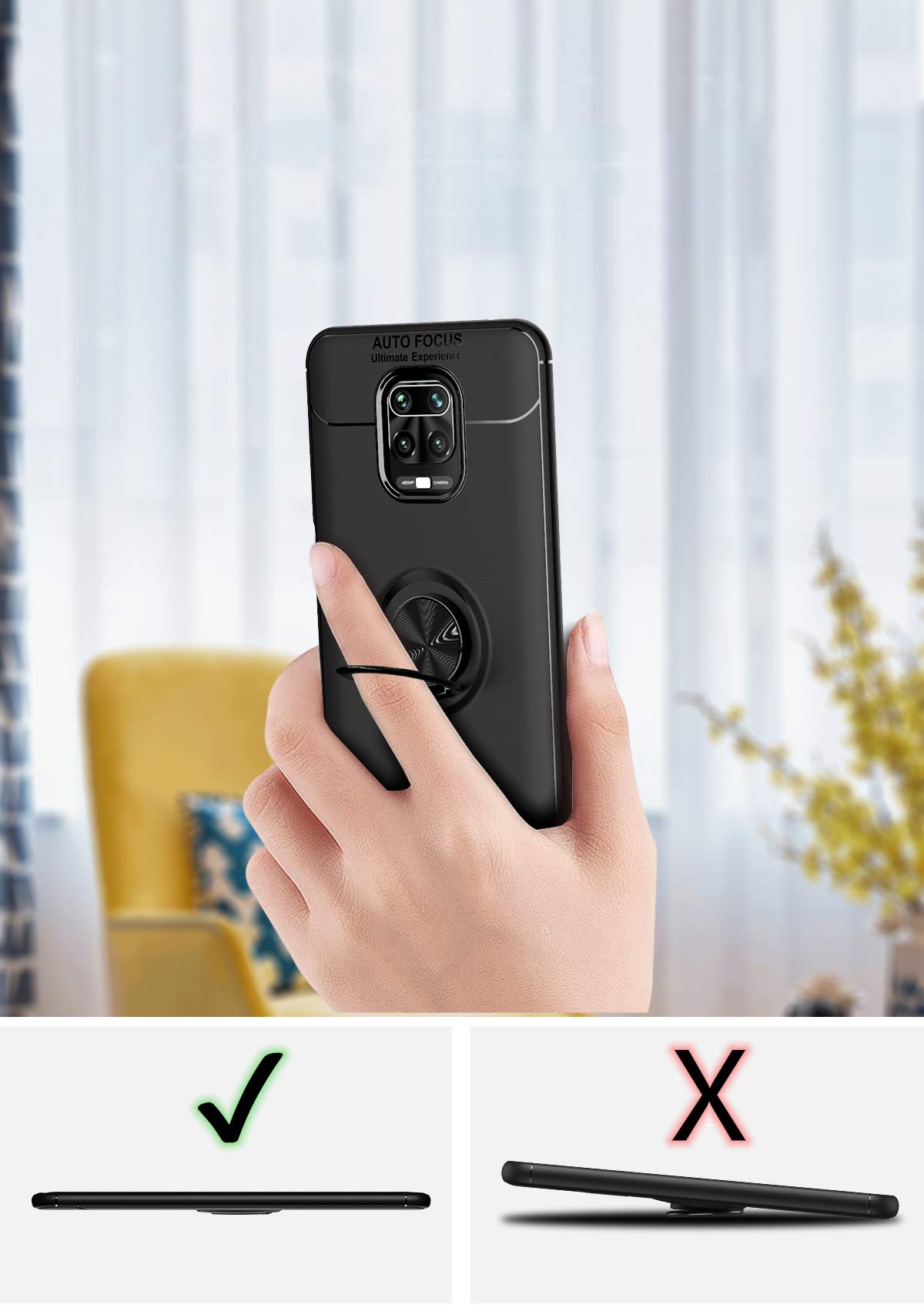 SORAKA Cover Xiaomi Redmi Note 9 Con Anello E Supporto Magnetico - Custodia TPU Morbida E Ultrasottile - 4