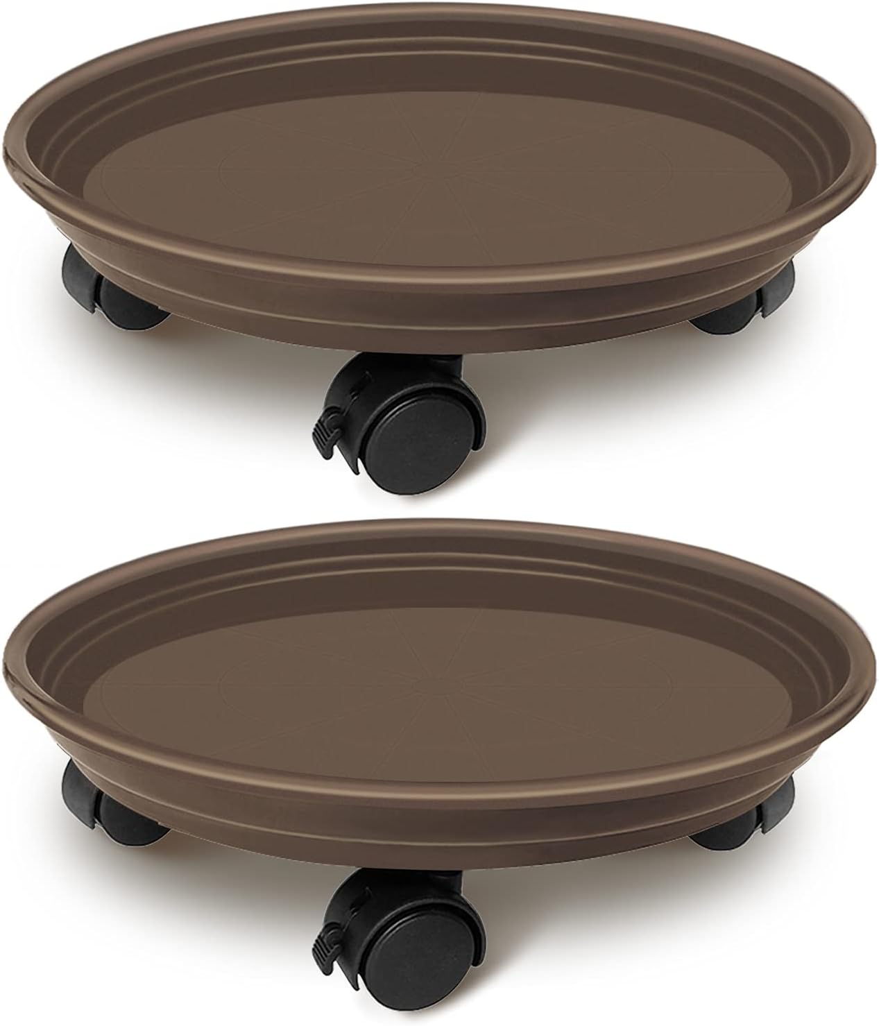 2 Pack of Plant Pallet Caddy with Wheels, Round Flower Pot Mover, Indoor Rolling Planter Dolly on Wheels, Outdoor Planter Trolley Tray Coaster, Brown