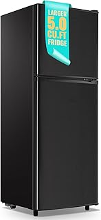 WANAI Double Door Small Refrigerator with Freezer, 5.0 Cu.Ft Large Size Fridge with 7 Level Adjustable Thermostat & Removable Shelves, Mini Refrigerator for Kitchen Apartment and Office, Black