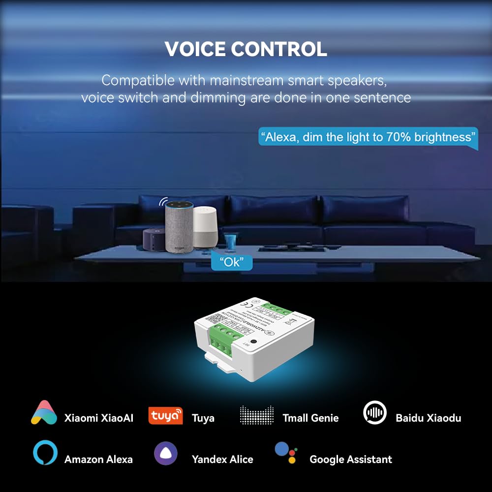 Kit variateur LED WiFi bouton avec télécommande RF, 5 V, 12 V, 24 V, 10 A, Master Slave, mémoire et synchronisable, application Tuya Smart Life, bande LED 3 en 1, WiFi + Push + télécommande