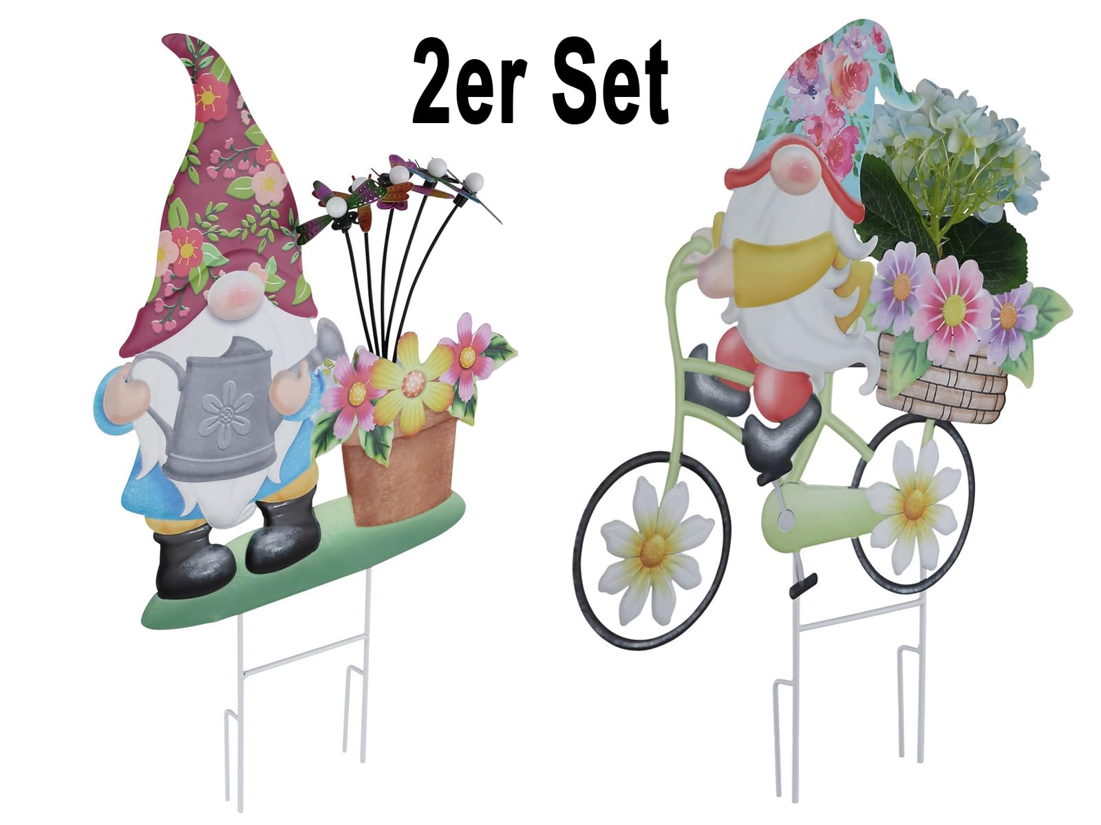Solar Gartenzwerg lustig 2er Set - Gartenfigur mit Licht wetterfest - Solarbeleuchtung Zwerg mit Erdspieß - Solarlampen für Terrasse und Balkon - Gartenleuchte Zwerg - Gartendeko Zwerg