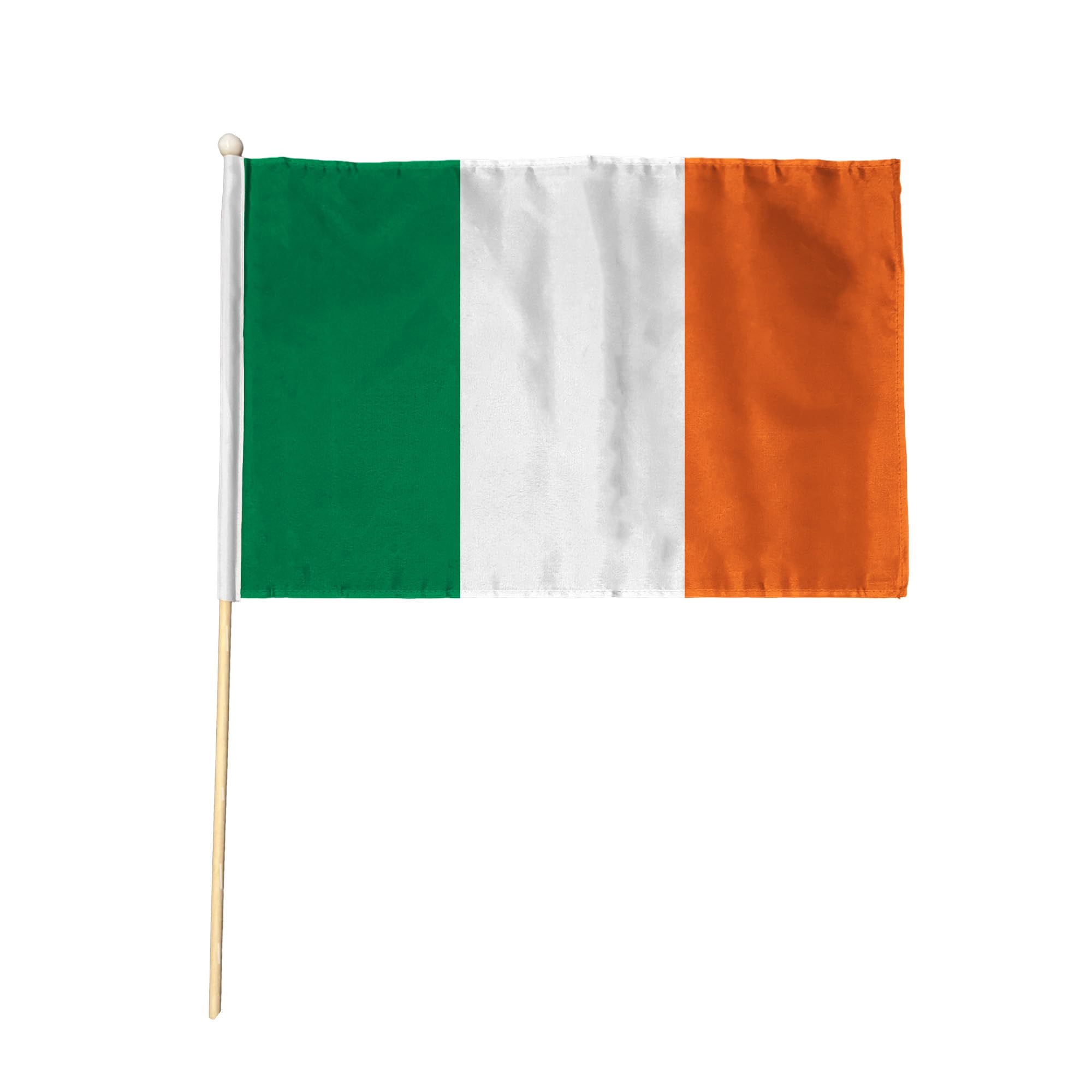 Flagtex Ireland Tricolour National Republic Hand Waving Flag (9x6 Inch) - Premium Wooden Stick Irish National Flag Big Size Natural Wood Pole Irish Republic GAA Six Nations Rugby Football Sports
