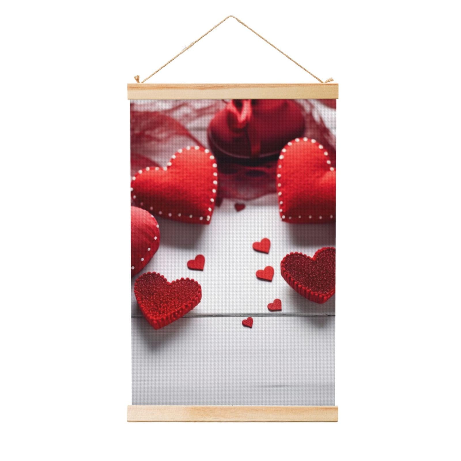 Handmade Hearts Posters Wooden Shaft Hanging Poster Canvas Prints Scroll Wall Art Painting Vintage Wall Banner Modern Artwork Decor for Home Decor Ready to Hang 12"x18"