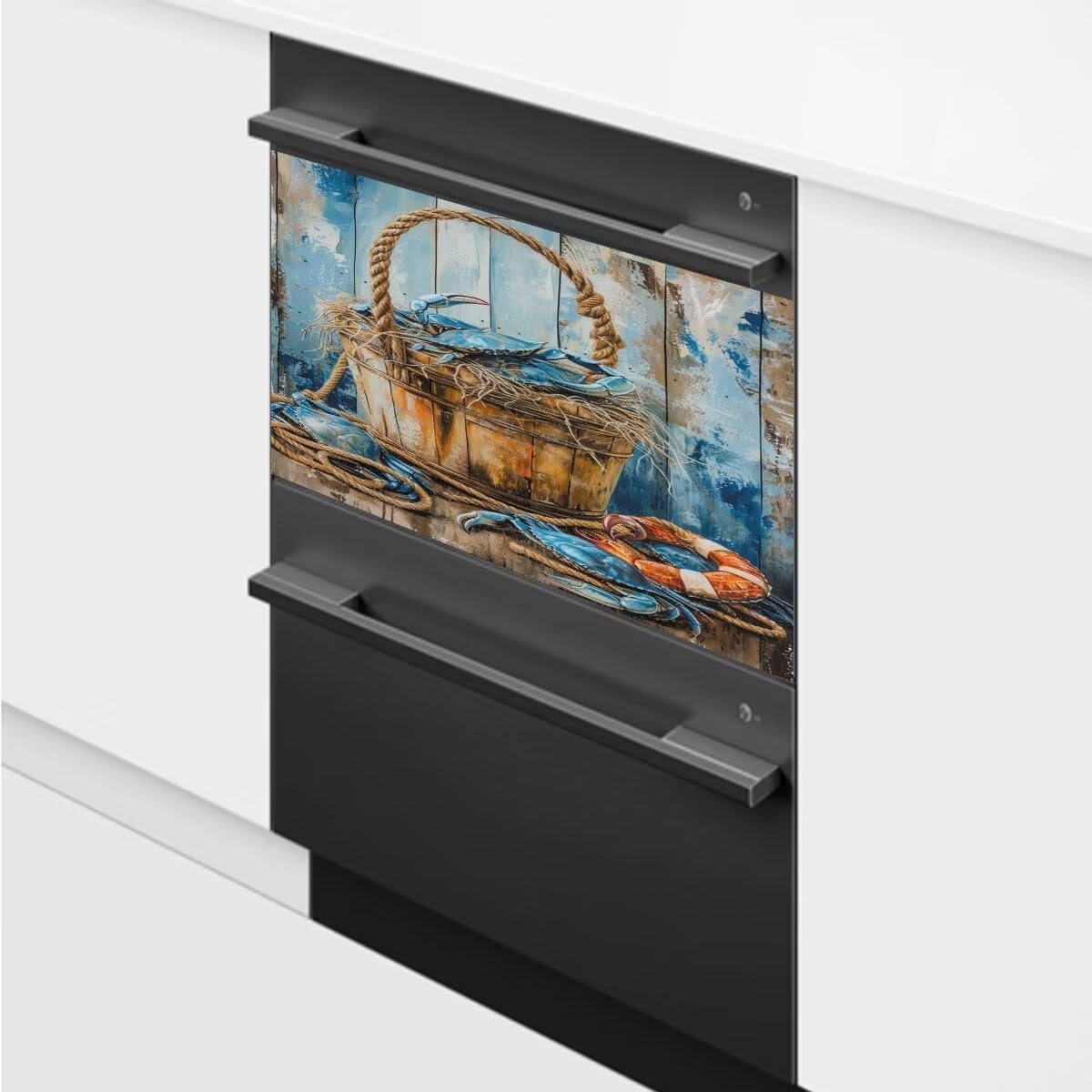 Blue Crab Dishwasher Magnet Decorative Cover,Retro Wood Dish Washer Magnets Decal, Farmhouse Magnetic Refrigerator Cover, Fridge Sticker Appliance Panel 23"" x 17"", Rimyy45-2