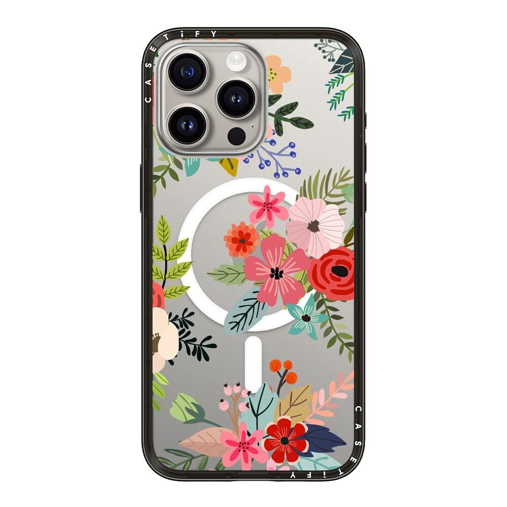 Coque iPhone 15 Pro Max CASETiFY noire transparente avec motif collage floral - 8
