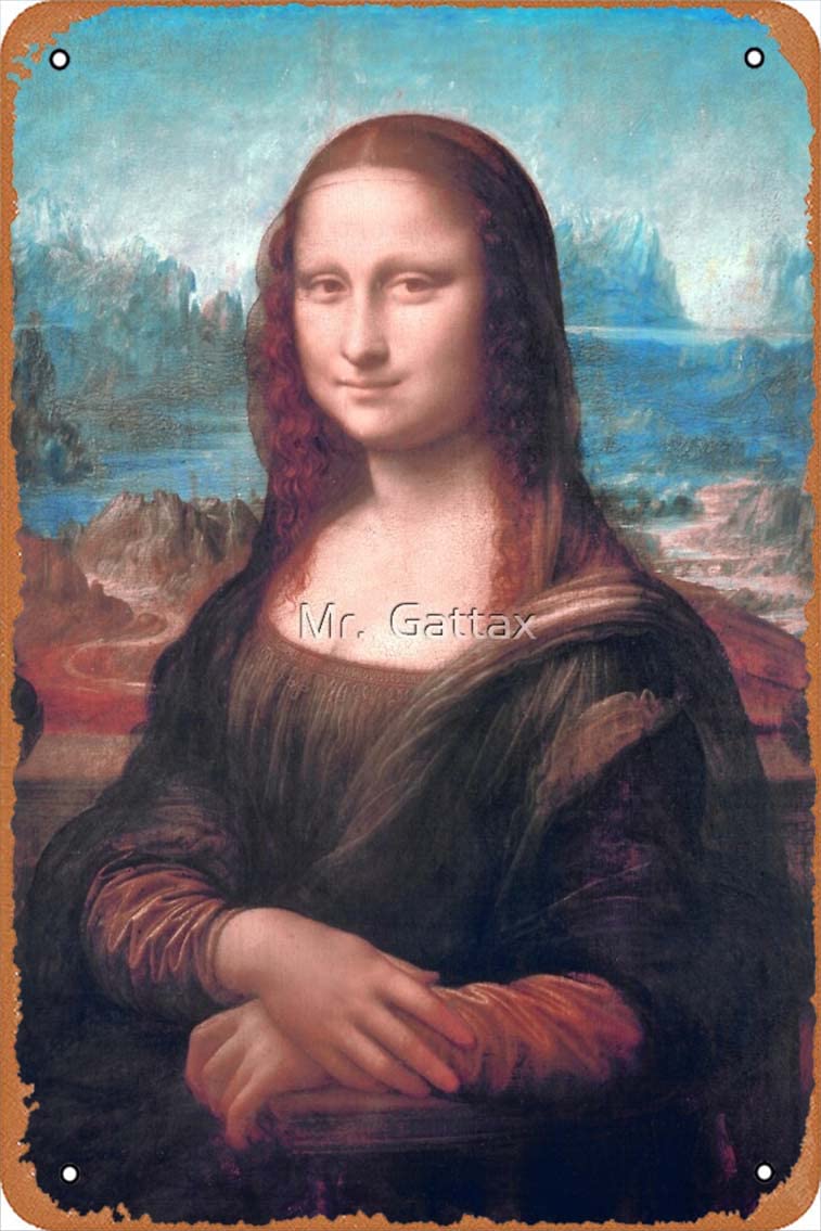 Monalisa by Leonardo Da Vinci (Digitally Restored and Enhanced) Art Print Metal Sign Retro Home Decorative Vintage Tin Sign 12 x 8 Inch