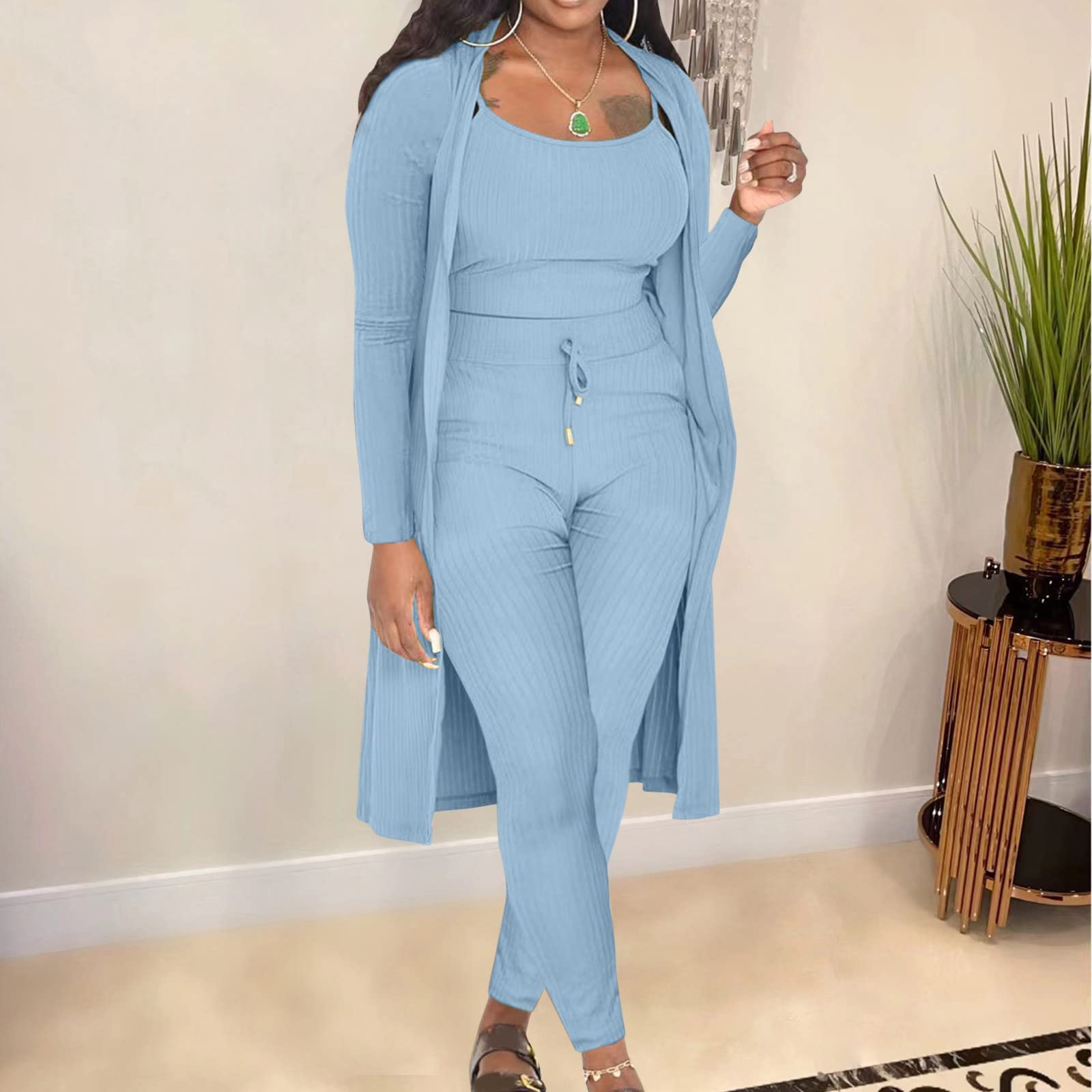 FGUUTYM Autunno Inverno Donna Stretchy Wear 2022 Tinta Unita 3 Pezzi Pantaloni Donna A Coste Casual Tre Pezzi Abbigliamento Leggings Da Corsa Donna
