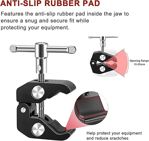 Miniatura 4 de Lanxire Soporte de cámara con doble cabezal de bola y tornillo de 14 pulgadas para DSLR, Gopro, Insta360, cámara de acción, micrófono, rotación de