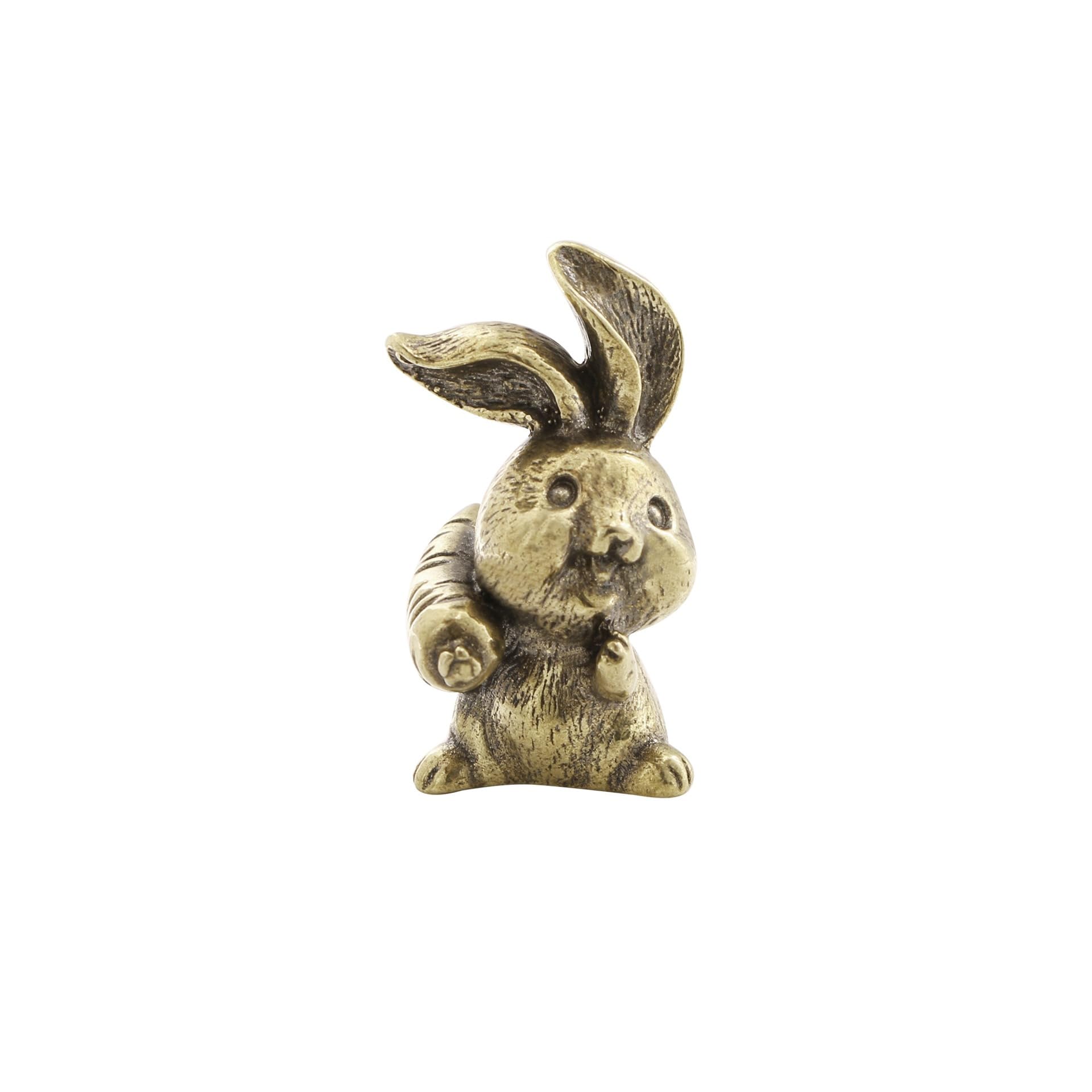 NGDFGR Brass Zodiac Rabbit Figurines,Metal Radish Rabbit Miniature Statue Sculpture Desktop Ornament Home Bonsai Micro Landscape Decor Accessories
