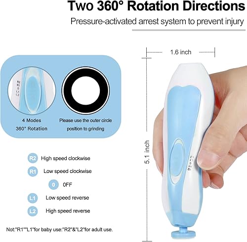 Miniatura 5 de Cortador de uñas eléctrico para bebés, de bajo ruido, seguro para recién nacidos, con 6 cabezales de molienda ligeros y reemplazables, esmalte de