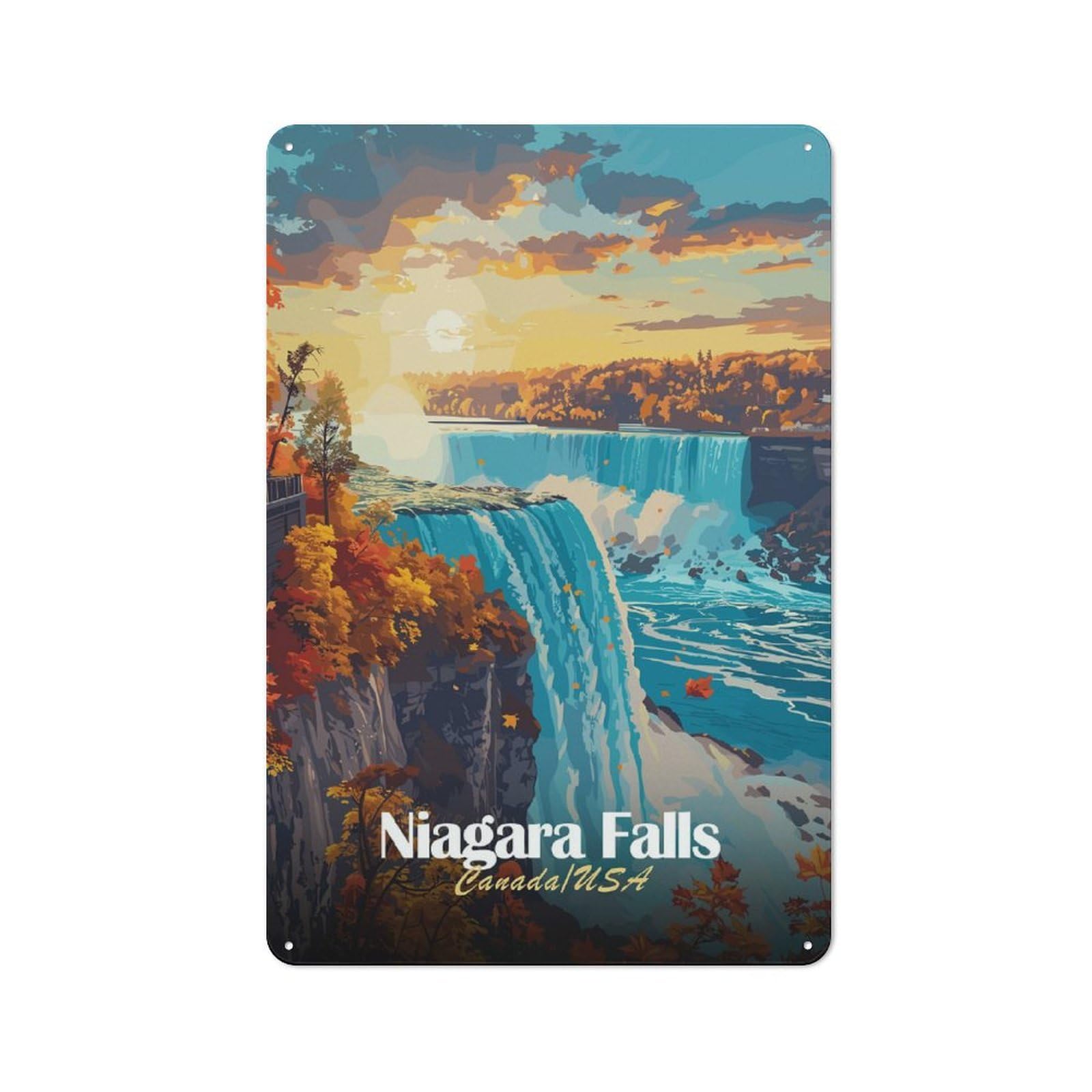 Kitchen Metal Sign with Niagara Falls Sunset Design 30x20cm, Cosy Kitchen Wall Decor for Bakery, Diner, Cafe Or Family Room