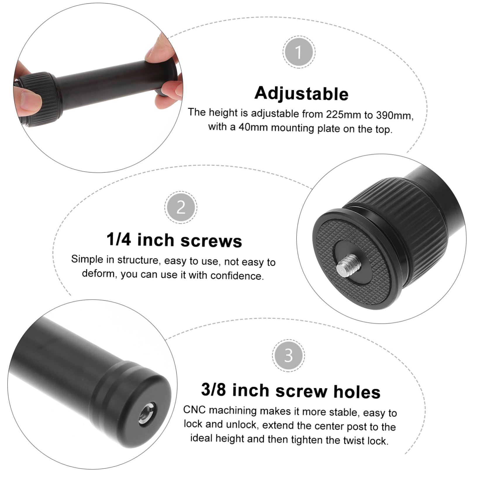 EXCEART Bras Extension pour Trépied Alliage Aluminium Perche pour Appareil Photo Tube Extension pour Stabilisateur De Cardan