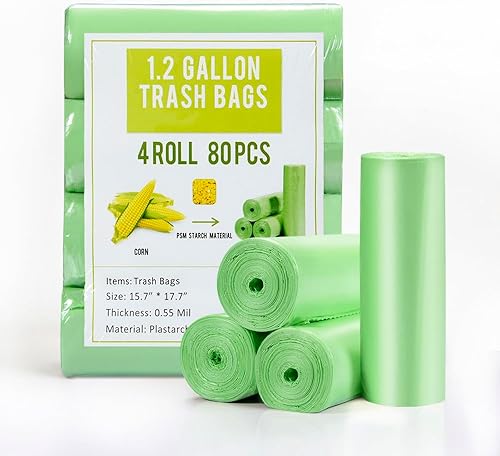 Jaoul Bolsas de basura de 1.2 galones, pequeñas bolsas de basura fuertes y sin perfume para cocina, baño, oficina, baño, automóvil, verde, 80
