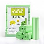 Jaoul Trash Bags 1.2 Gallon, Small Garbage Bags, Strong & Unscented Mini Trash Bags for Kitchen, Bathroom, Office, Restroom, Car, Green, 80 Counts