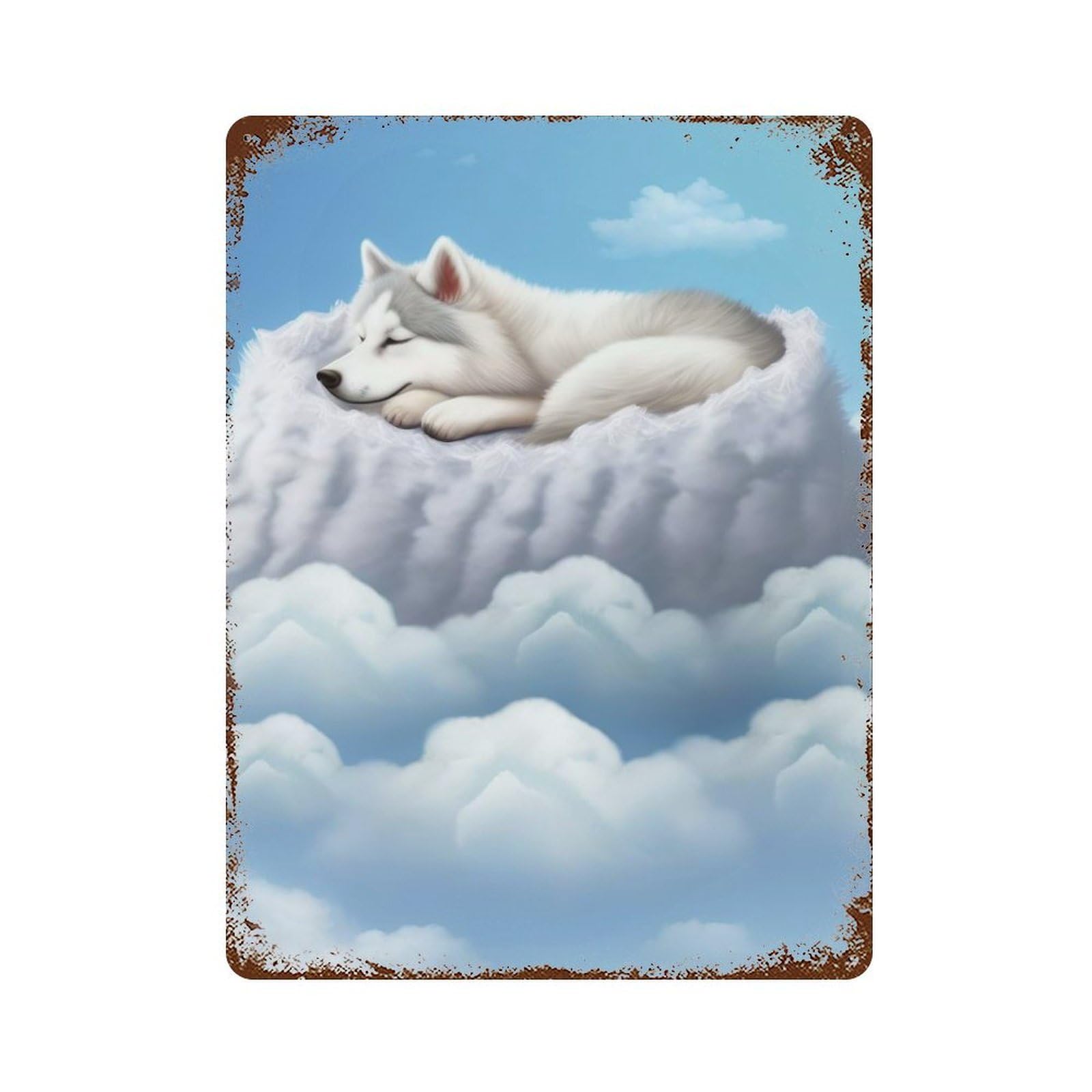 Distressed Metal Wall Sign with Husky Puppy Dreaming Design 15.7"x11.8", for Shed, Workshop And Garage Wall Decor, Decorative Metal Wall Art