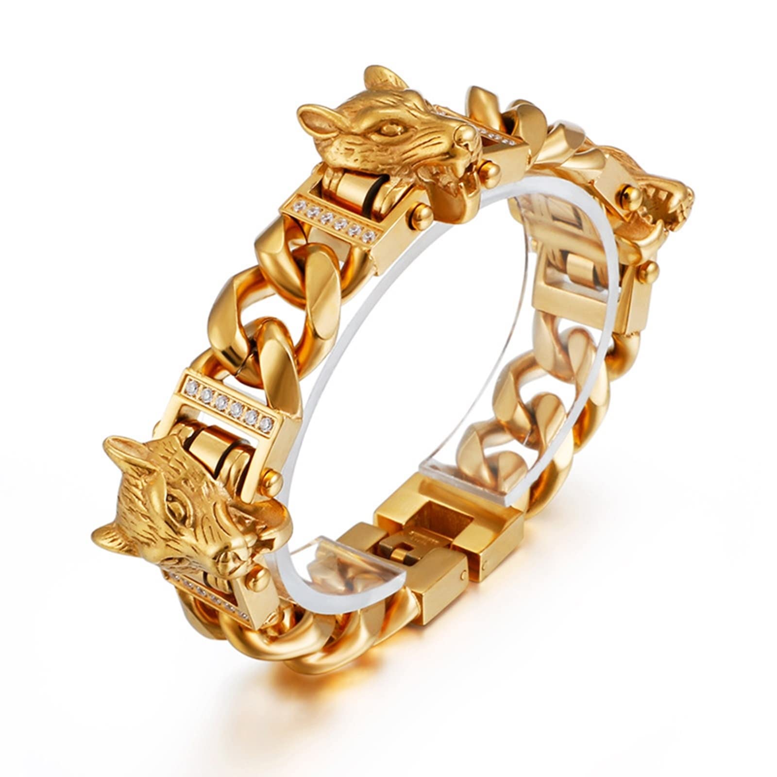 Gliederarmbänder für Herren in Edelstahl, Wolf Armbänder für Männer Tolles Geschenk für Männer