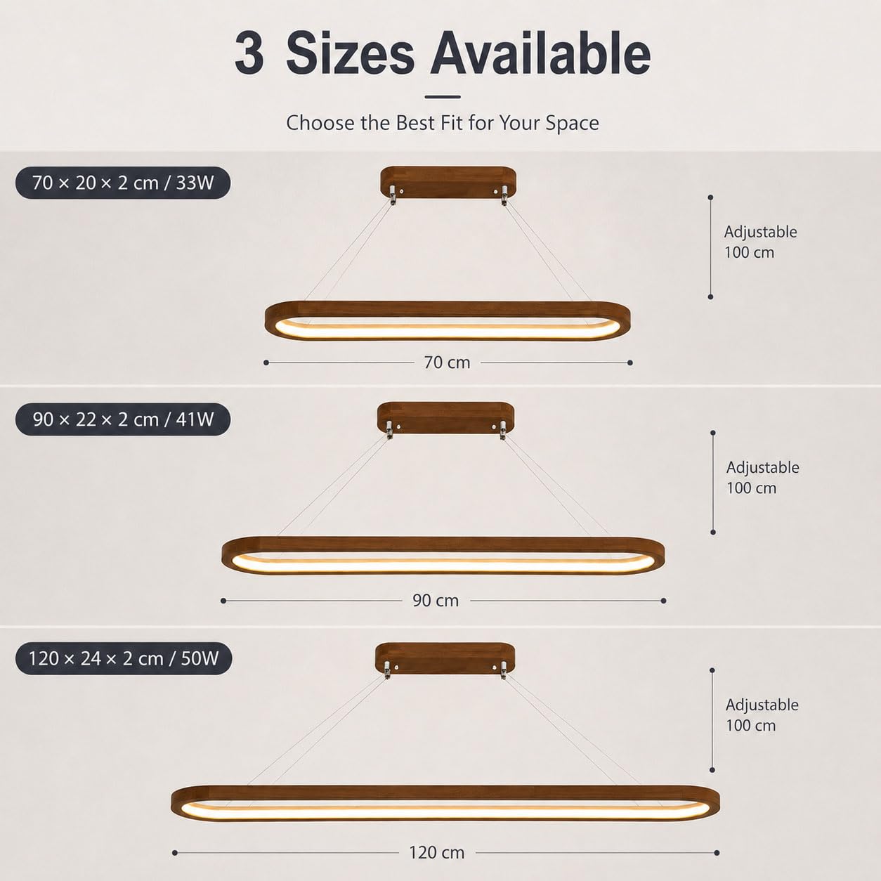 Lampada a Sospensione LED in Legno e Acrilico, Lampada Moderna Dimmerabile con Telecomando, 3000–6000 K, Altezza Regolabile Fino a 100 cm, per Cucina, Tavolo da Pranzo e Soggiorno,B,90cm