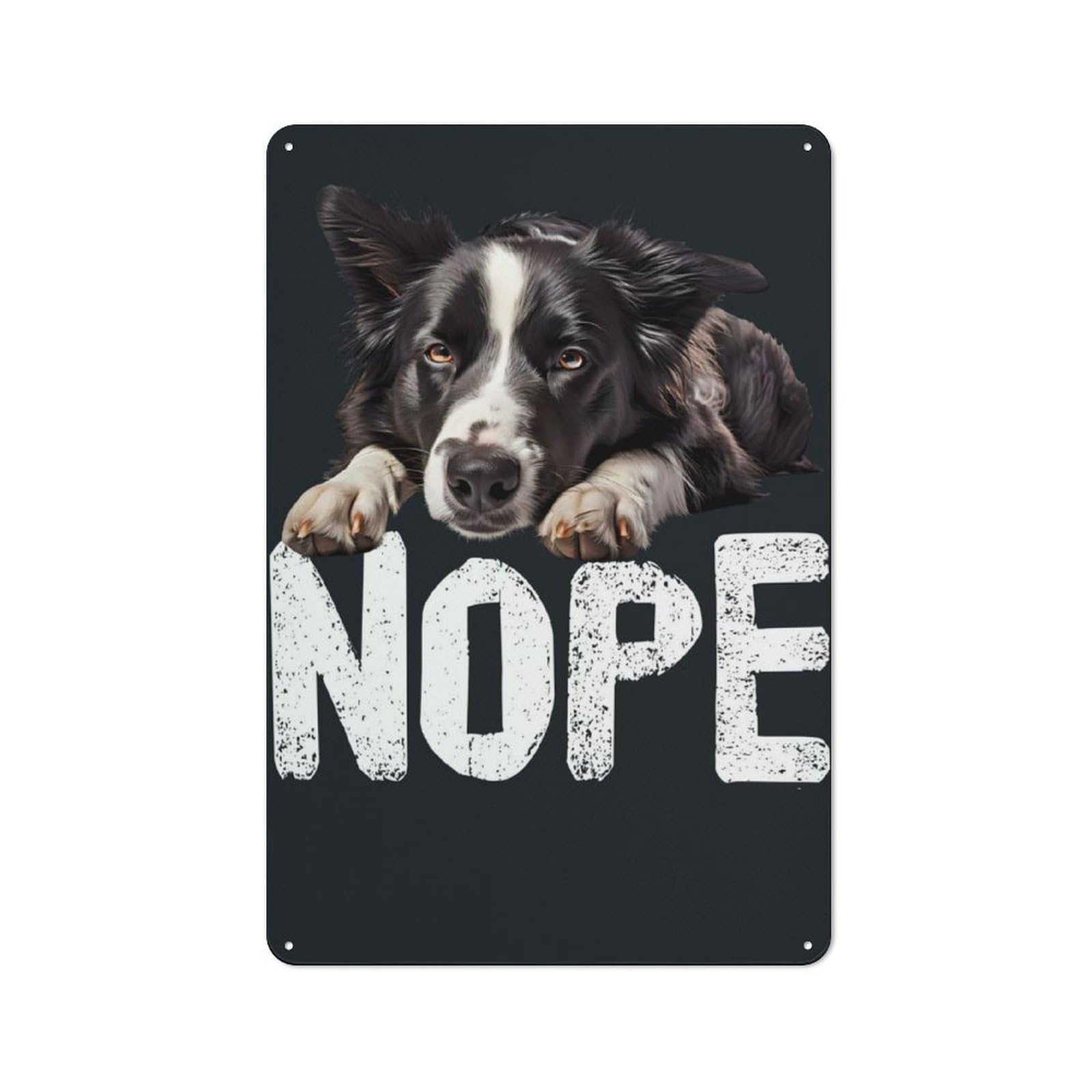 Junmoney Border Collie Nope Cottage Style Metal Wall Decor 30X20cm, Farmhouse Metal Sign For Kitchen, Cottage, Porch Or Garden Room