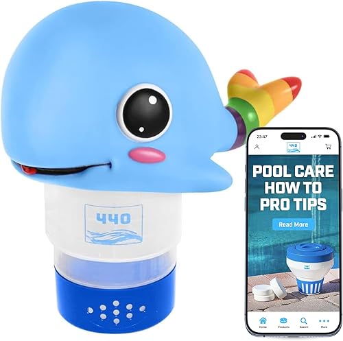 440 Dispensador flotante de cloro para piscina, se adapta a hasta 3 piezas de pestañas de cloro de 3 pulgadas, flujo ajustable, control, plástico