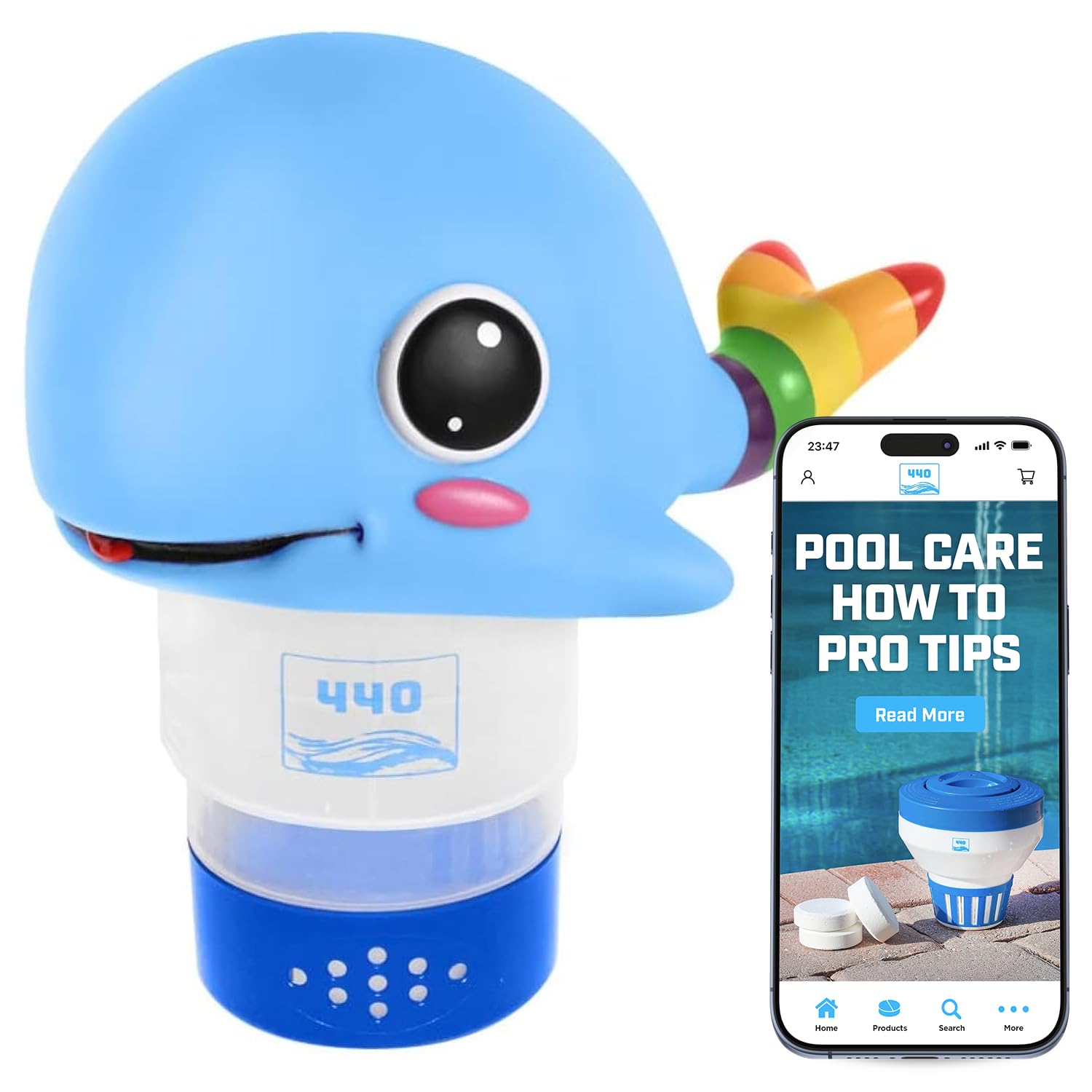 440 Distributeur de chlore flottant de piscine, s'adapte jusqu'à 3 pastilles de chlore de 7,6 cm, débit réglable, contrôle, plastique robuste – Convient pour les petites et grandes piscines – 236,8 g