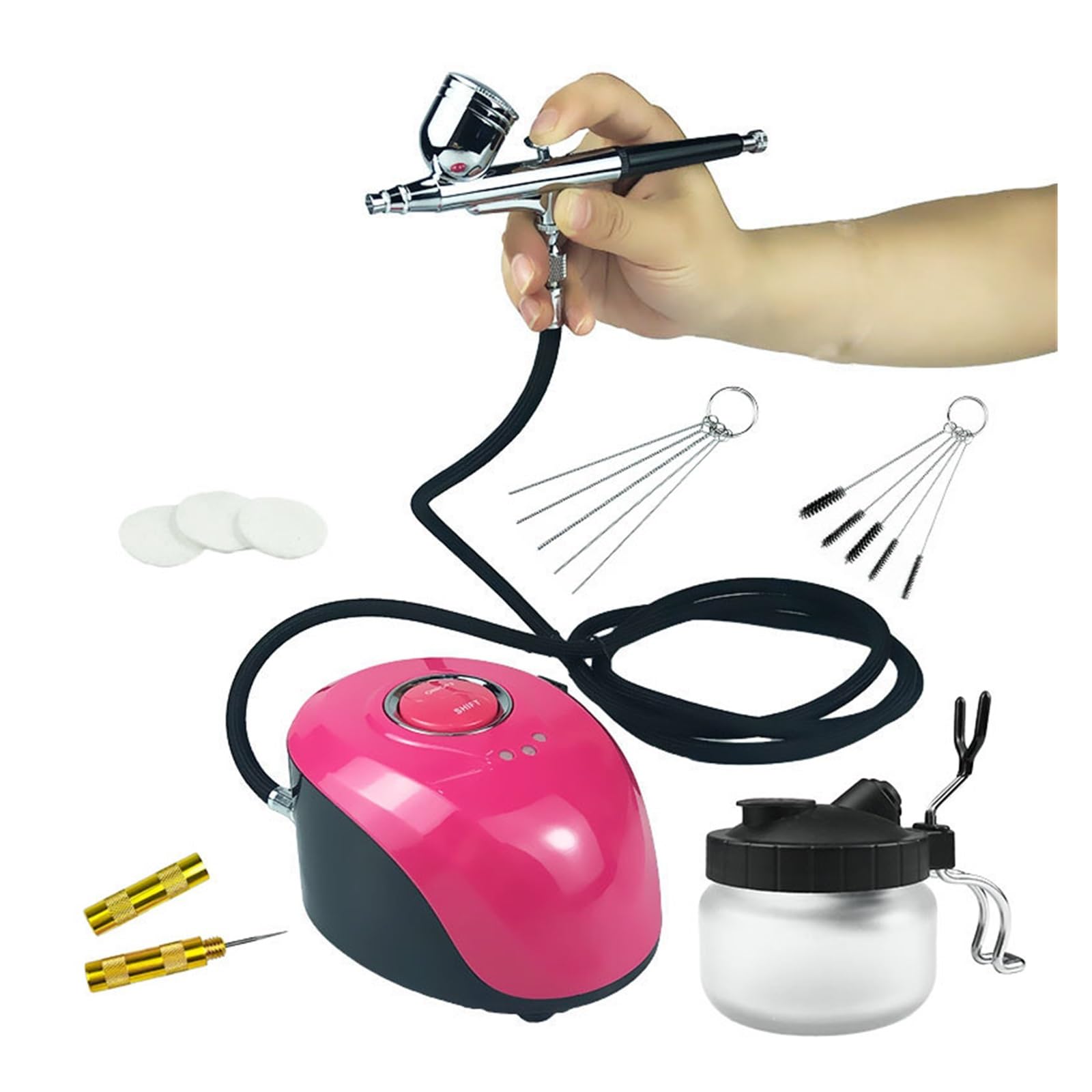 Kit compressore aerografo a doppia azione con pistola a spruzzo for vernice aerografo for nail art Make Up Kit pittura aerografo Per la pittura di graffiti, la nail art, il trucco(Red A1 set)