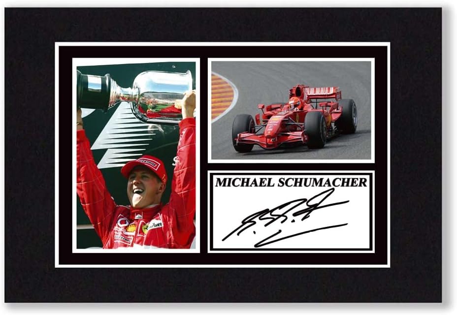 RJR PRINTS A4 Mounted Signed Michael Schumacher Photo Montage - With Pre Printed Autograph - Ready To Be Framed - F1 Motorsport Gift