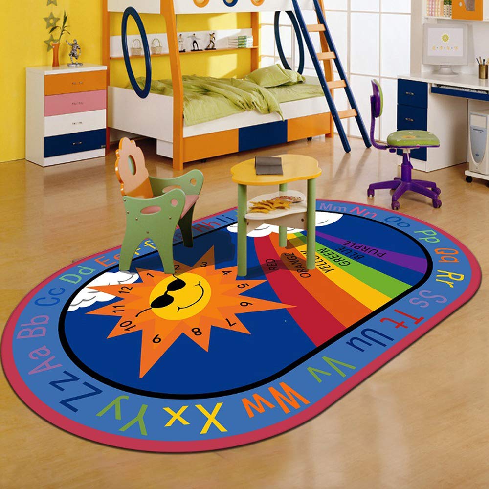 RuiHome Non-Slip English Alphabet Color Numbers Learning Activity Children Play Mat Living Room Bedroom Bedside Baby Toddler Nursery Rug, Oval Shape 47