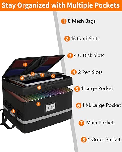 Miniatura 5 de NYFITY Caja de documentos ignífuga, caja organizadora de archivos a prueba de fuego con cierre de tapas, hasta 3000 , resistente al agua, caja de