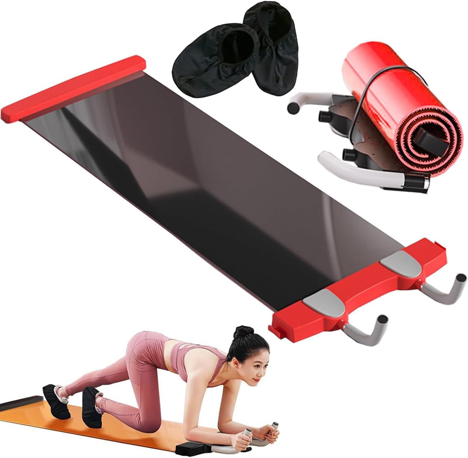 Slide Board for Working Out,Slide Board Sports Sliding Mat,2-IN-1 Slide Mat Board with abdominal exercise equipment & Shoe Cover,Slide Board for Working Out Leg(Black,140CM/55in)