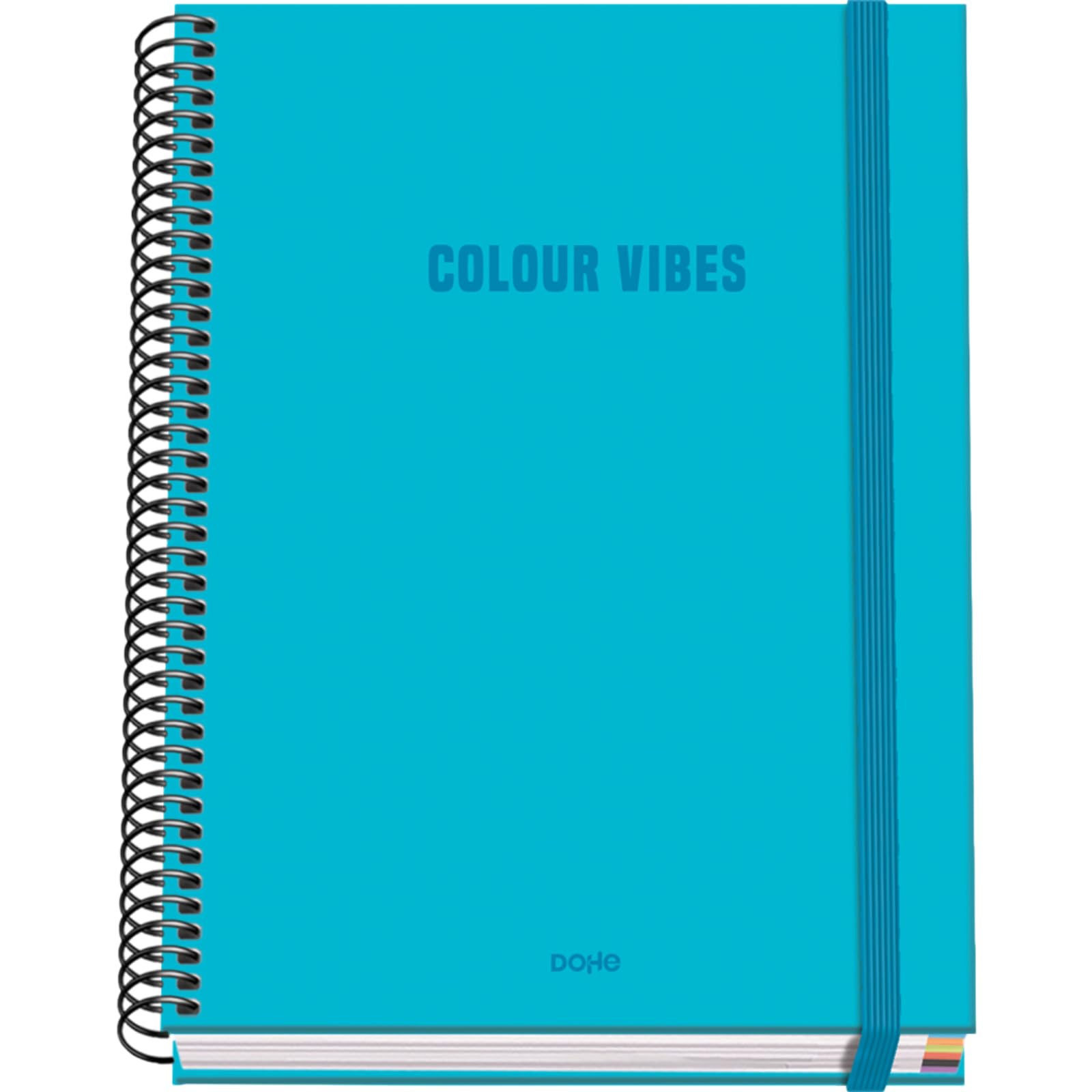 DOHE - A5 Squared Notebook – 100 Sheets, 90 gsm, Size 16.2x21 cm, Hard Cover, Ring-Bound with Elastic Closure, 5 mm Grid, School Supplies – COLOUR VIBES Cyan