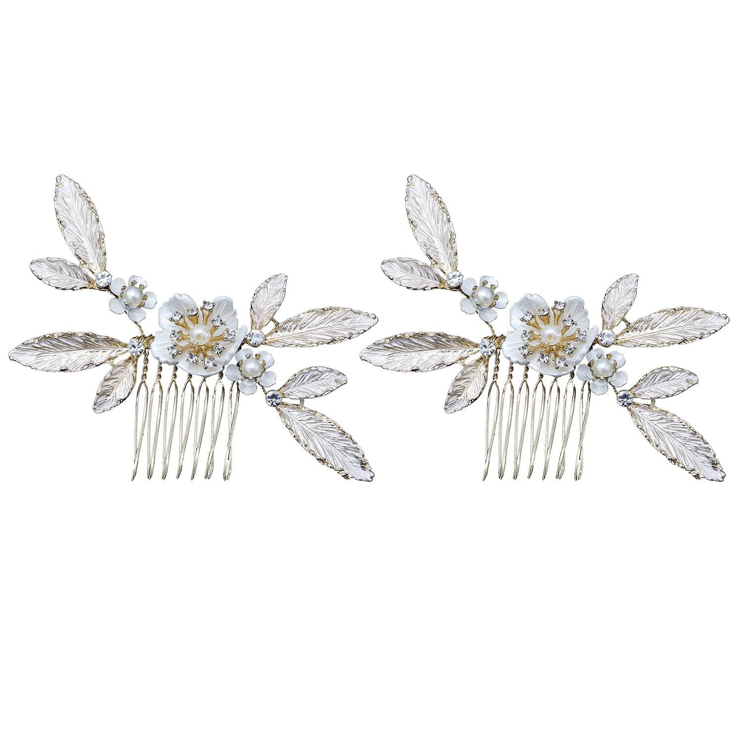 2PCS Bridal Wedding Flower Crystal Hair Comb, Handmade Rhinestone Hair Clips Bridal Headpiece Sparkly Crystal Hair Pin Side Combs Hair Accessorie for Women Girls