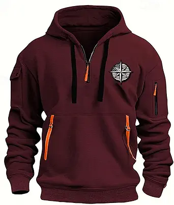Fall Winter Quarter Zip Hoodie Men Pullover Tactical Sweatshirt Vintage Long Sleeve Casual Hoodies with Pockets