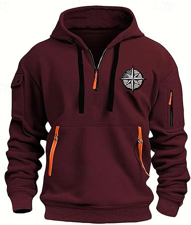 Fall Winter Quarter Zip Hoodie Men Pullover Tactical Sweatshirt Vintage Long Sleeve Casual Hoodies with Pockets