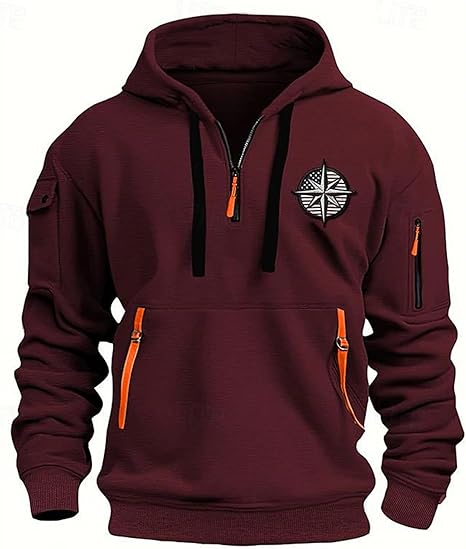 Fall Winter Quarter Zip Hoodie Men Pullover Tactical Sweatshirt Vintage Long Sleeve Casual Hoodies with Pockets
