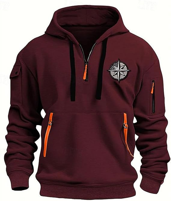 Fall Winter Quarter Zip Hoodie Men Pullover Tactical Sweatshirt Vintage Long Sleeve Casual Hoodies with Pockets
