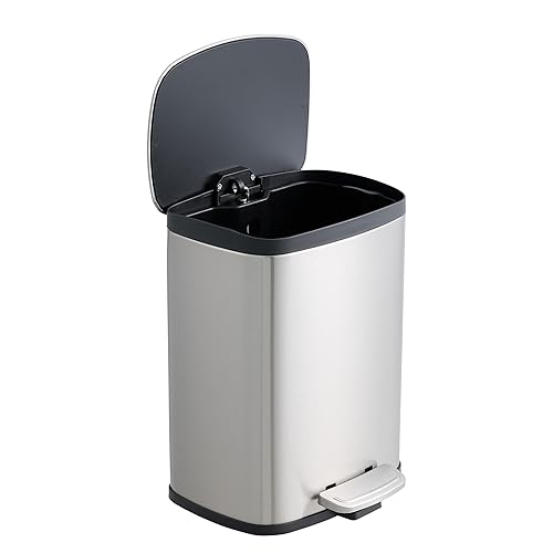 Miniatura 4 de Bote de basura antideslizante con sistema de bloqueo de forro, contenedor de cocina de acero inoxidable, tapa de cierre suave y a prueba de huellas