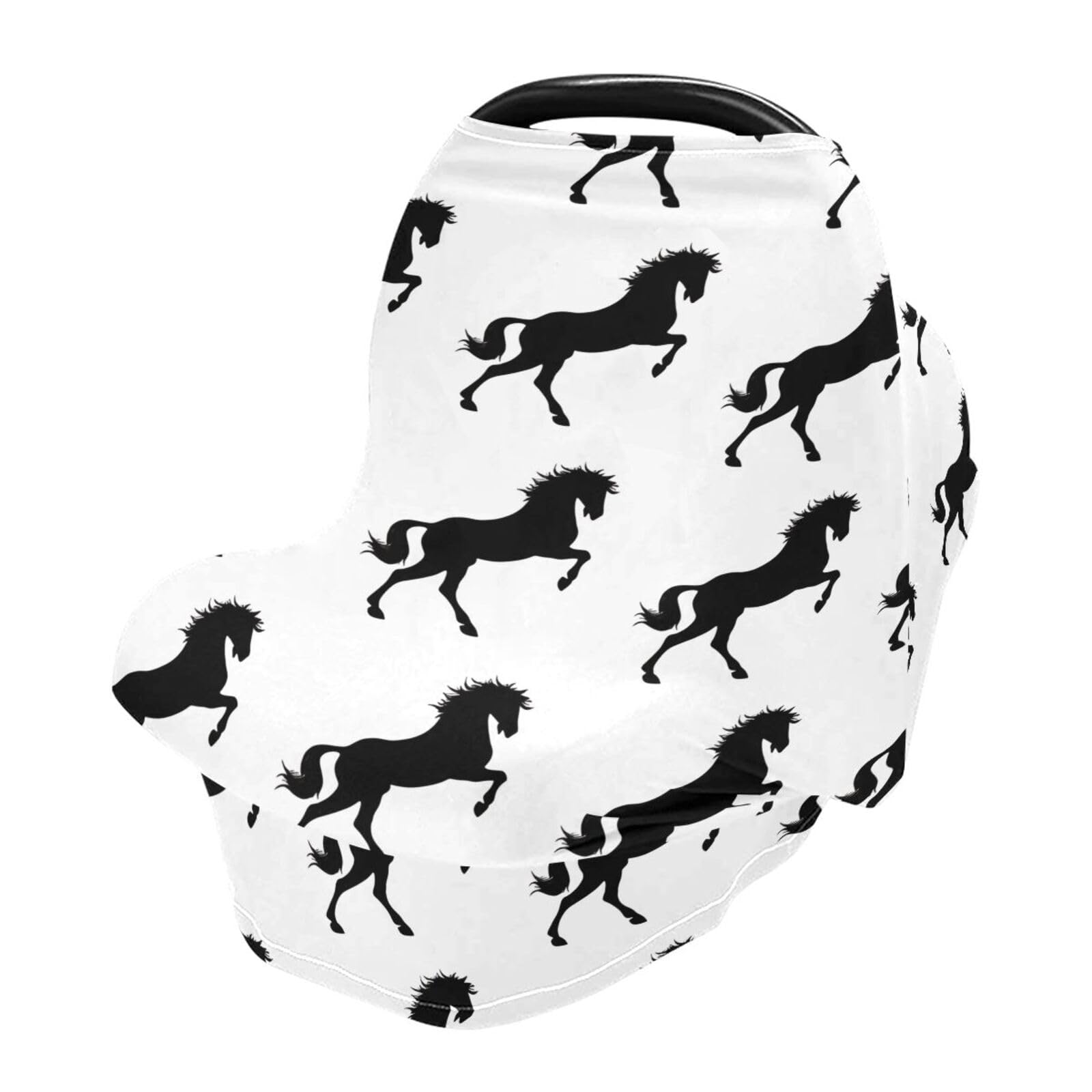 Nesatuwa Baby Car Seat Cover Black Horses White Breastfeeding Covers Stretchy Breathable Multi-Use Cover Carseat Canopy for Girls and Boys
