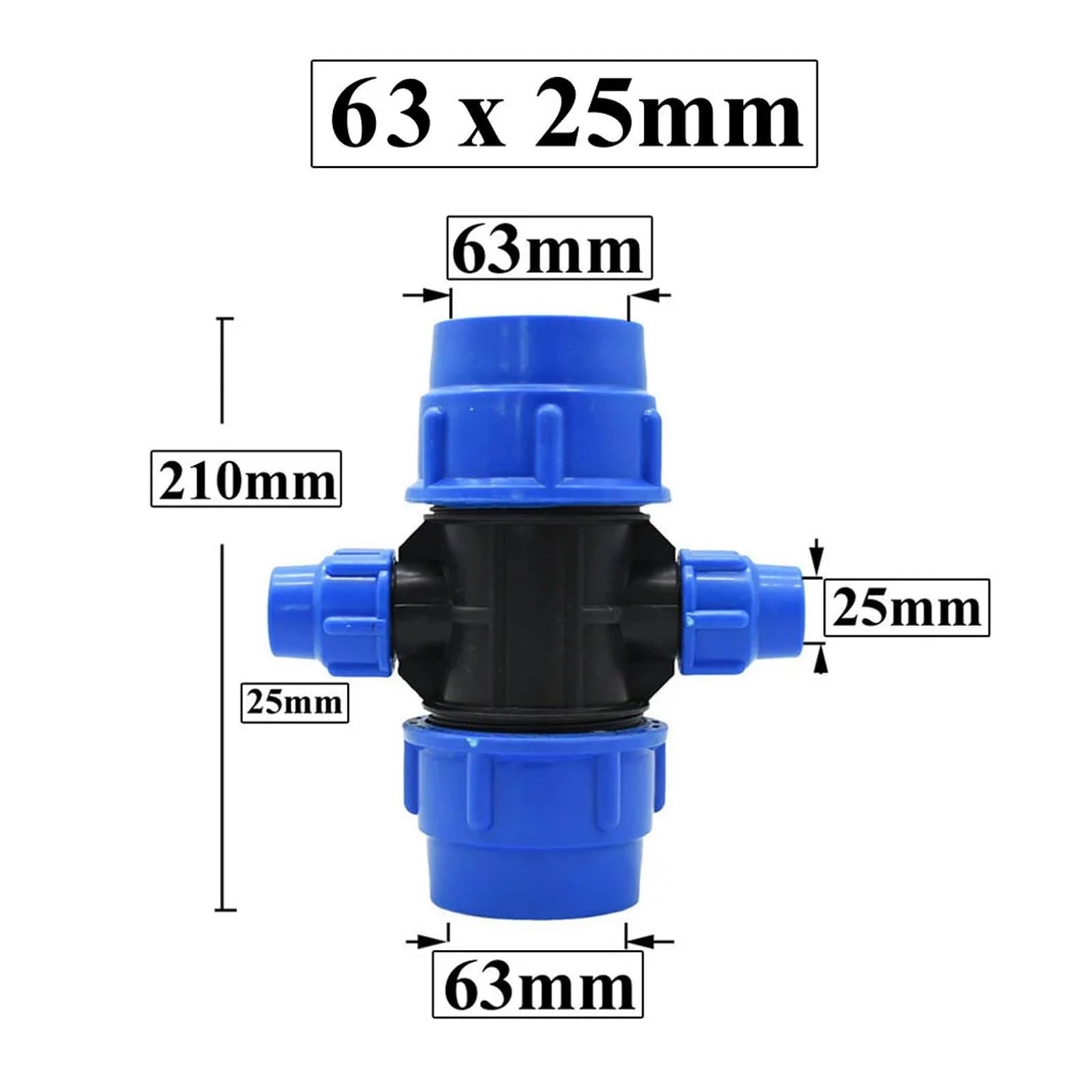 63/50/40/32/25 millimetri di Plastica PE Tubo Riduttore Accoppiatore Tee Raccordi Transizione 3 4-way Acqua Splitter Agricolo Adattatore(63mm x 25mm)
