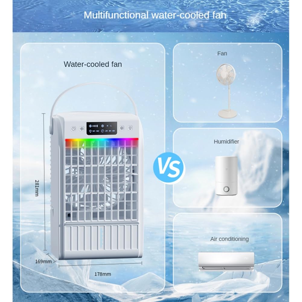 Climatiseur Portable, Ventilateur, Refroidisseur d'air par Évaporation, Humidificateur avec 3 Vitesses, 7 Couleurs pour Chambre de Camping, Installation Facile, Facile à Utiliser